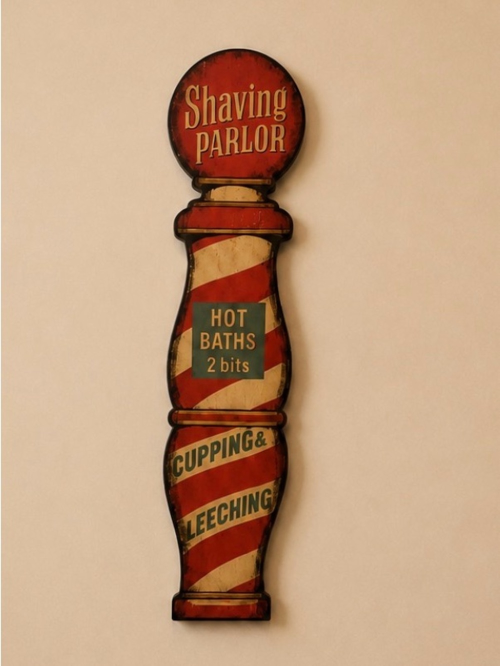 Vintage Shaving Parlor Wall Sign - Red, Cream, Blue